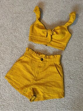 4/$20 - Cute Summer Knit 2-Piece Shorts Matching Set Mustard (small)